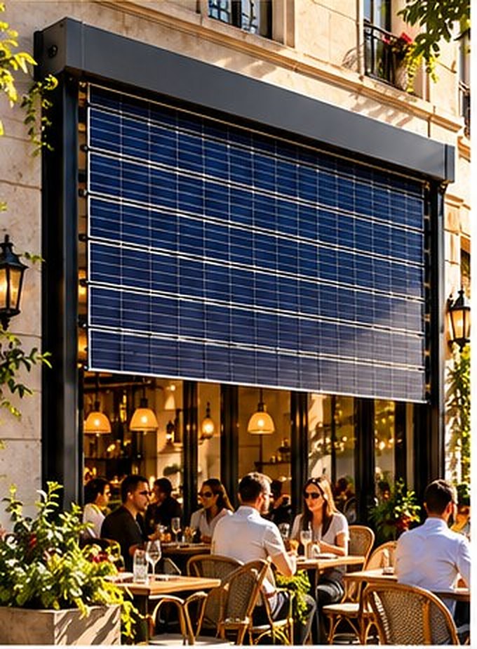 Restaurant terrace with a Slat solar awning